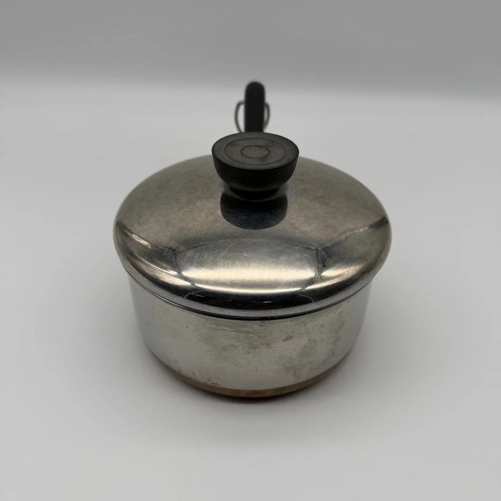 Vintage 1801 Revere Ware 1-Quart Copper Bottom Stainless Steel Sauce Pan w/ Lid